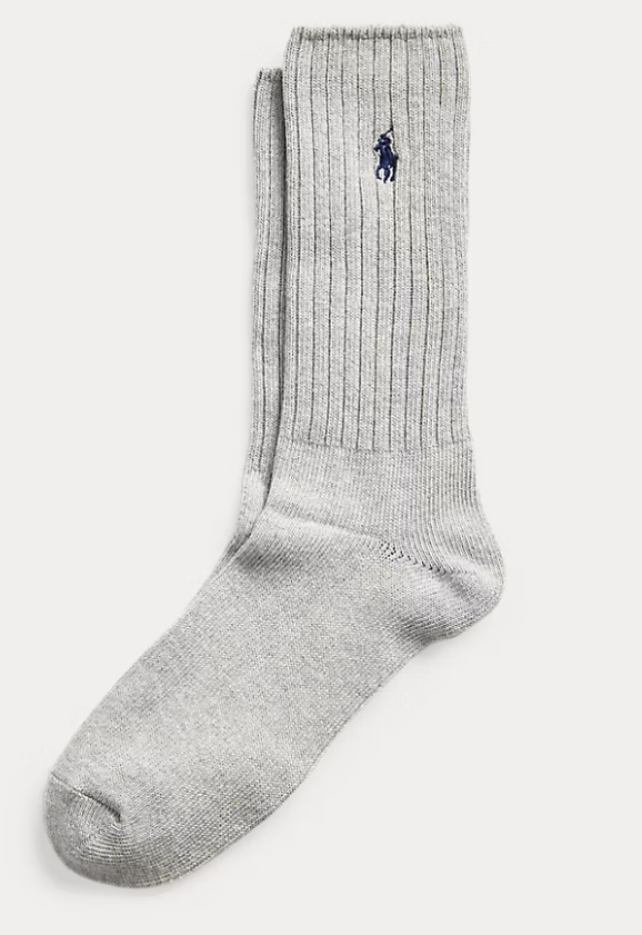 RALPH LAUREN COTTON BLEND CREW SOCKS HEATHER GREY