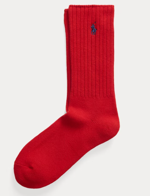 RALPH LAUREN COTTON BLEND CREW SOCKS RED