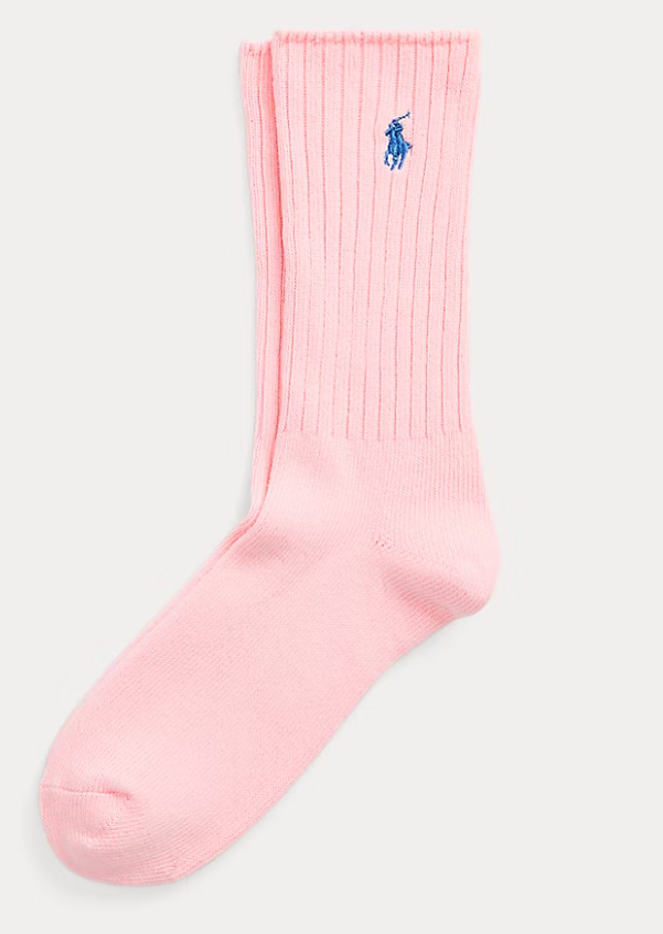 RALPH LAUREN COTTON BLEND CREW SOCKS CARMEL PINK
