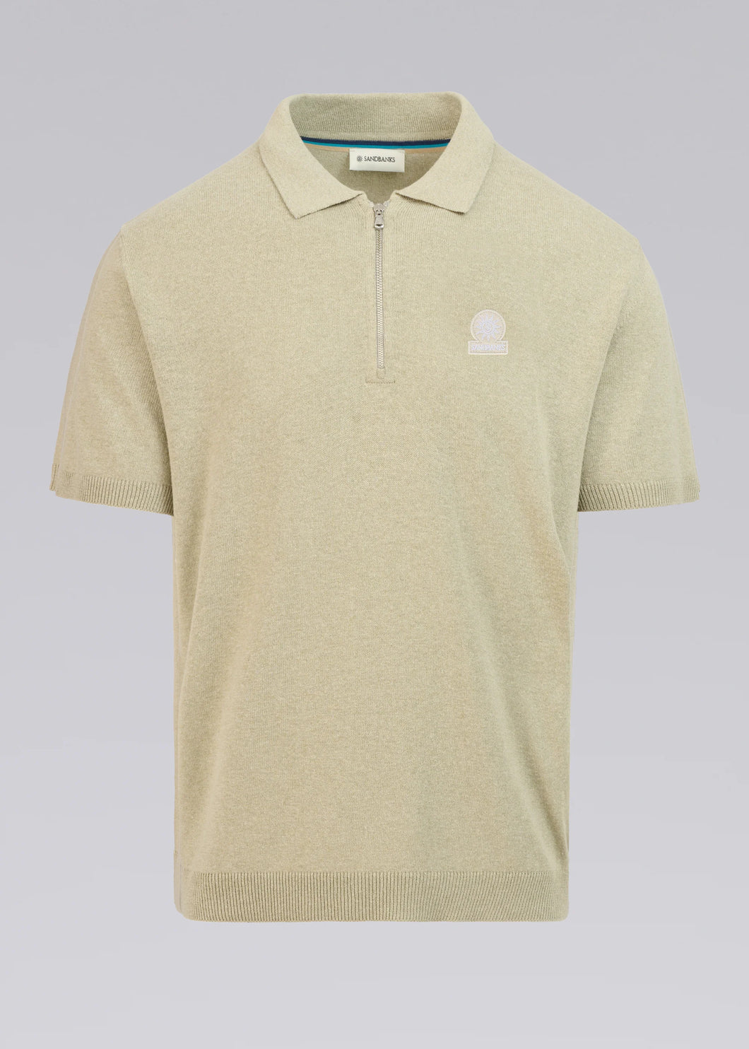SANDBANKS ZIP UP KNITTED POLO SAND