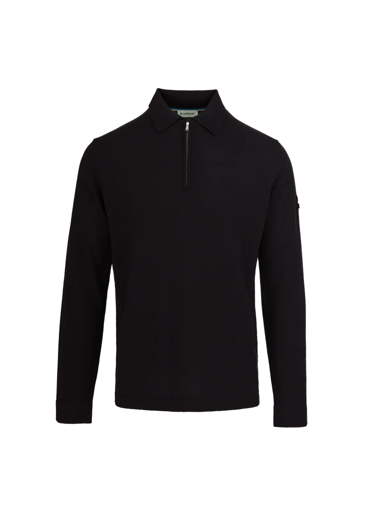 Sandbanks Merino Wool Zip Polo Black