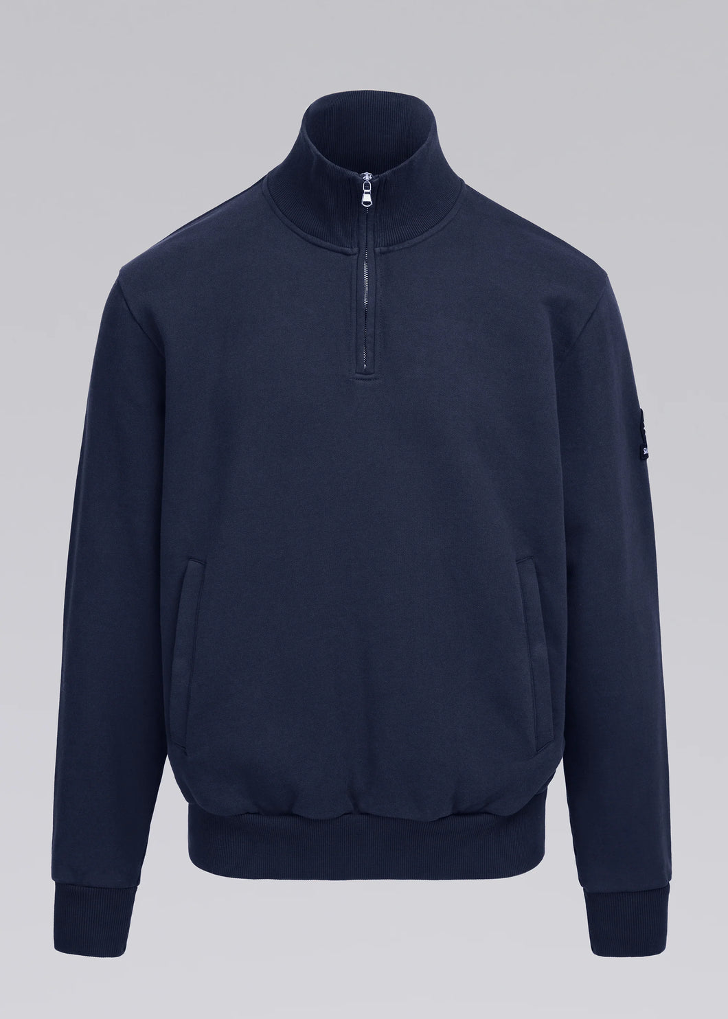 SANDBANKS BADGE LOGO QUARTER ZIP NAVY